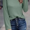 Green Ribbed Round Neck Knit Long Sleeve Top