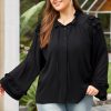 Women's Black Tiered Ruffled Shoulder Buttoned Plus Size Blouse