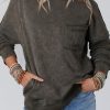 Gray Acid Wash Drop Shoulder Long Sleeve Sweatshirt With Pockets