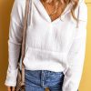 Women's White Lightweight Crinkle Pocketed Hoodie