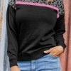 Black Leopard Colorblock Long Sleeve Plus Size Top