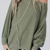 Women's Green Exposed Seam Patchwork Dolman Sleeve Top