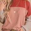 Red Color Block Long Sleeve Ribbed Loose Top