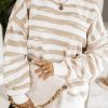 Khaki Oversized Striped Bishop Sleeve Pullover Sweatshirt