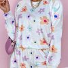 White Plus Size Flower Print Raglan Pullover And Shorts Outfit