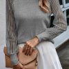 Gray Striped Mesh Long Sleeve Crewneck Ribbed Top