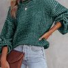 Green Heathered Knit Drop Shoulder Puff Sleeve Sweater