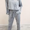 Women's Gray Stars Print Long Sleeve Drawstring High Waist Lounge Set