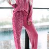 Rose Leopard Contrast Pocket Long Pajama Set