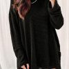 Black Waffle Knit High Slits Oversized Top