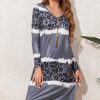 Women's Gray Leopard Tie Dye Long Sleeve Shift Dress