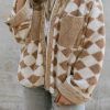 Apricot Geometric Pattern Corduroy Patch Pockets Sherpa Jacket For Women