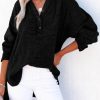 Black Crinkle Textured Loose Henley Top