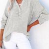 Gray Crinkle Textured Loose Henley Top