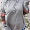 Women's Gray Contrast Patched Sleeve Plus Size Hoodie