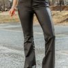 Women's Black Skinny Leather Flared Pants