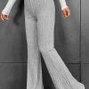 Women's Gray Solid Color High Waist Ribbed Flare Pants