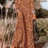 Leopard Button-Up Long Sleeve Maxi Dress