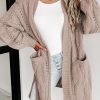 Apricot Ribbed Trim Eyelet Cable Knit Cardigan