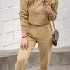 Khaki Round Neck Sweatshirt 2pcs Joggers Sweatsuit