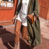 Women's Green Lightweight Long Sleeve Open Front Duster Cardigan