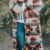 Multicolor Plus Size Geometric Print Open Front Long Cardigan