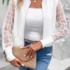 Women's White Latticed Mesh Sleeve Zip Up Bomber Jacket