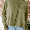 Green Exposed Seamed High Low Raw Edge Sweatshirt