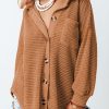 Women's Casual Brown Waffle Knit Button Up Shirt