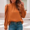 Women's Elegant Orange Long Bubble Sleeve Chiffon Blouse