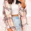 Pink Plaid Button Front Chest Pocket Shacket