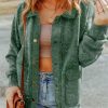 Women's Green Vintage Washed Flap Pocket Button Shacket