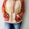 Women's Casual Orange Plus Size Colorblock Raglan Hoodie With Pockets