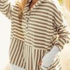 Women's Khaki Striped Contrast Thumbhole Oversized Hoodie