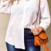 Women's White Plus Size Linen Textured Button Up Shirt