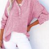 Pink Crinkle Textured Loose Henley Top