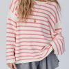 Pink Striped Drop Shoulder Oversized Sweater