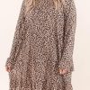 Women's Leopard Plus Size Ruffle Long Sleeve Mini Dress