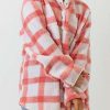 Women's Pink Plus Size Tunic Plaid Sherpa Henley Sweatshirt