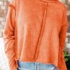 Orange Exposed Seamed High Low Raw Edge Sweatshirt