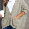 Women's Gray Button Front Pocketed Sweater Cardigan