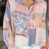 Multicolor Mixed Boho Print Puff Sleeve Loose Shirt