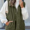 Women's Green Snap Button Pocketed Sherpa Vest Jacket