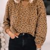 Leopard Long Sleeve Drawstring Cropped Hoodie