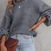 Gray Heathered Knit Drop Shoulder Puff Sleeve Sweater