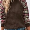 Brown Plaid Raglan Sleeve Sweatshirt