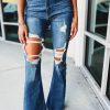 Blue High Waist Distressed Cutout Flare Leg Jeans