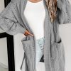 Gray Ribbed Trim Eyelet Cable Knit Cardigan