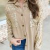 Apricot Contrast Sequin Patchwork Knit Shacket