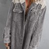 Women's Casual Gray Color Block Button Down Hooded Corduroy Jacket